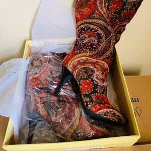 NEW Diba Red Multi-Paisley Fabric Boots